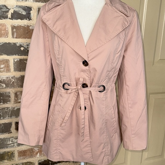 Sandro Peach Tan Short Trench Utility Jacket Self Tie Cotton Blend - Picture 2 of 13